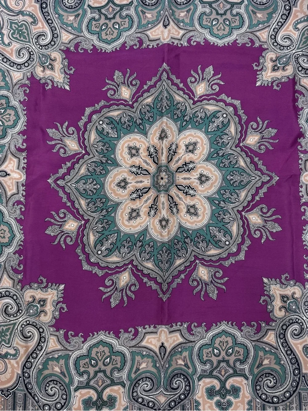 Echo Vintage Paisley Scarf maroon red with green and neutral tones 34x34 square